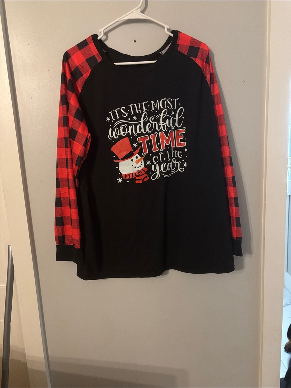 Woman’s  Black & Red pajama, Plaid Long-Sleeve Holiday Top